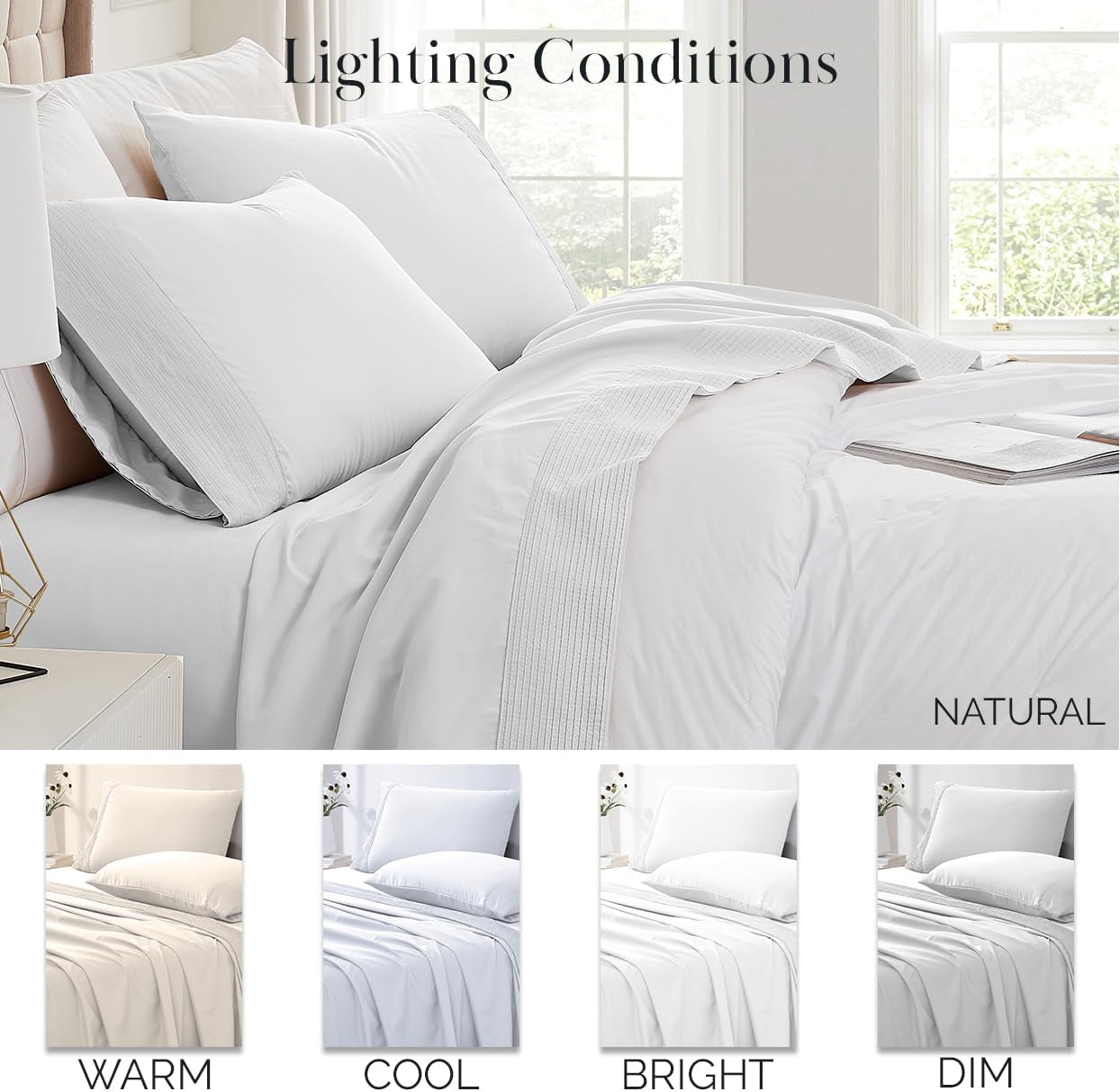 Southshore Fine Living Vilano Pleats, 4-Piece, 21-Inch Extra Deep Pocket Sheet, Queen Sheets with Flat Sheets and Pillowcase, Easy Care and Shrinkage-Free Deep Pocket Sheets, Sheet Set, Bright White