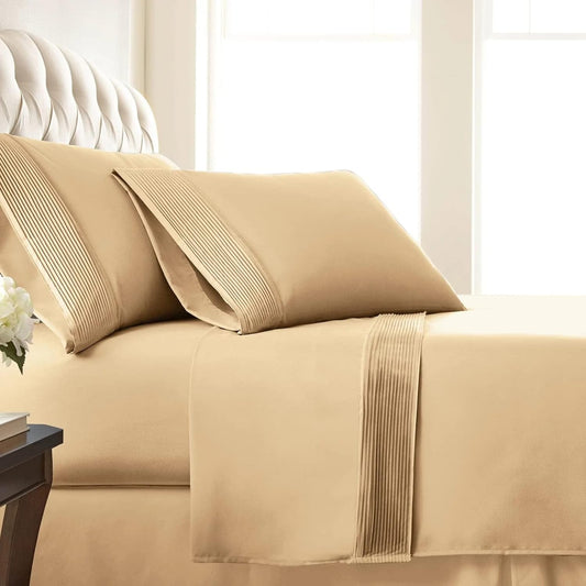 5-Piece Split King Sheet Set, 21-Inch Extra Deep Pocket Split King Adjustable Bed Sheets, with 2 Fitted Sheets, 1 Flat Sheet, and 2 King Pillowcases, Gold Sheets