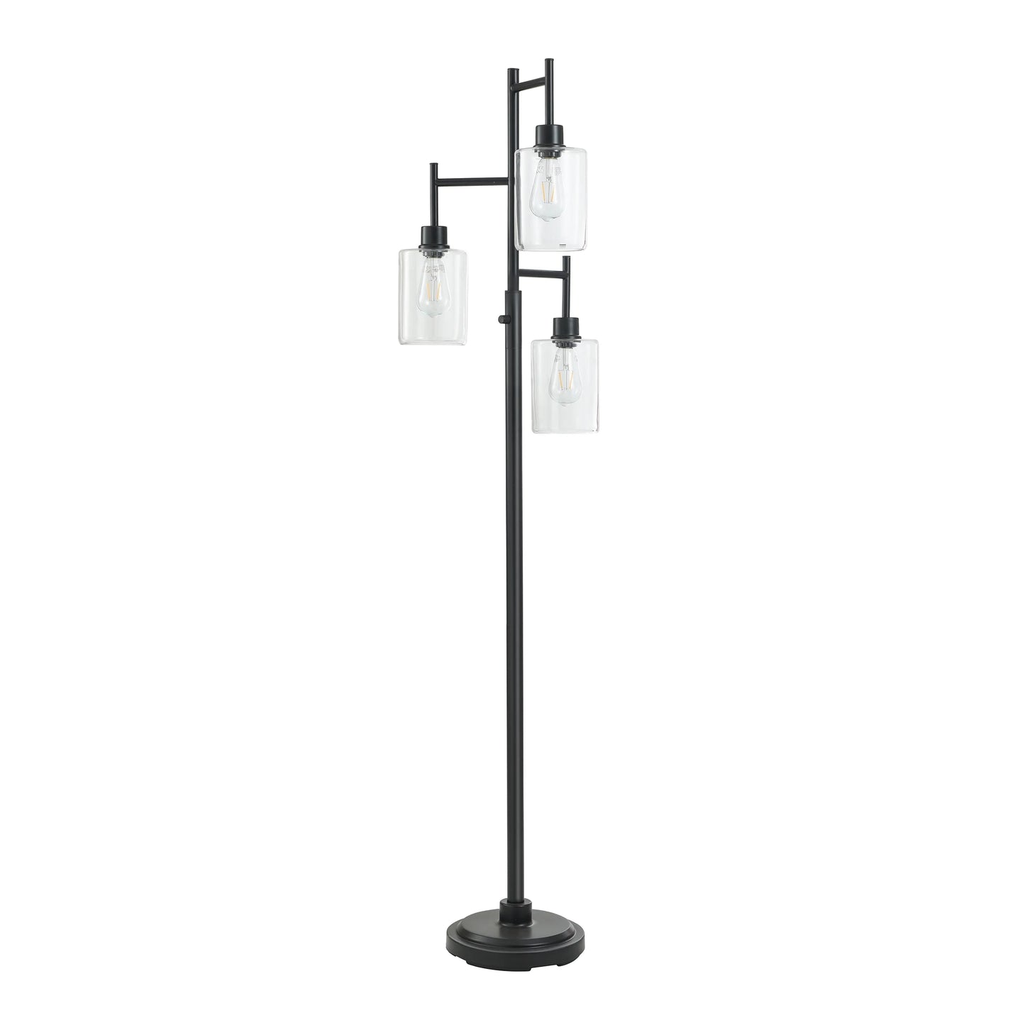 63.5 in 3 Light Contemporary Black Floor Lamp Clear Glass