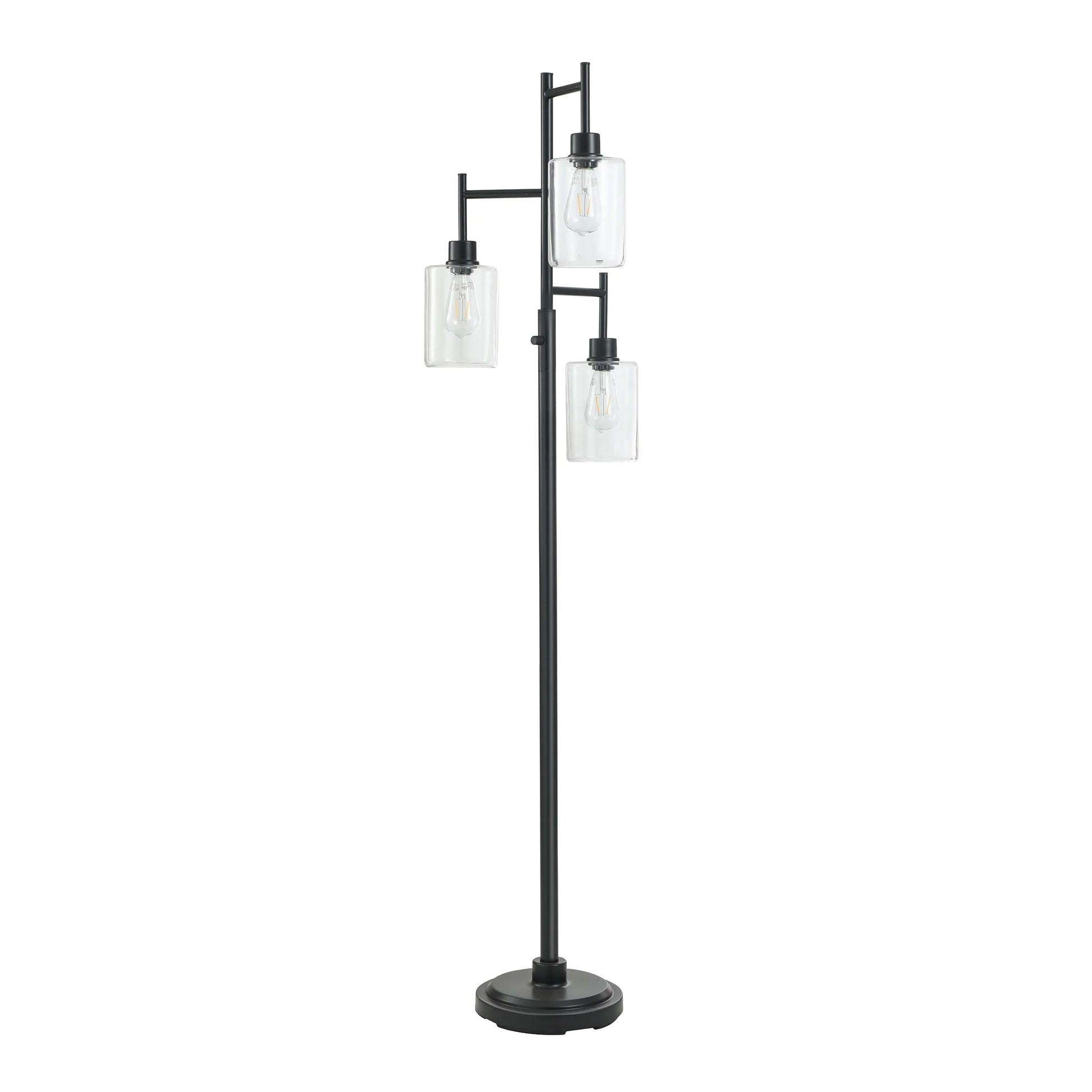 63.5 in 3 Light Contemporary Black Floor Lamp Clear Glass