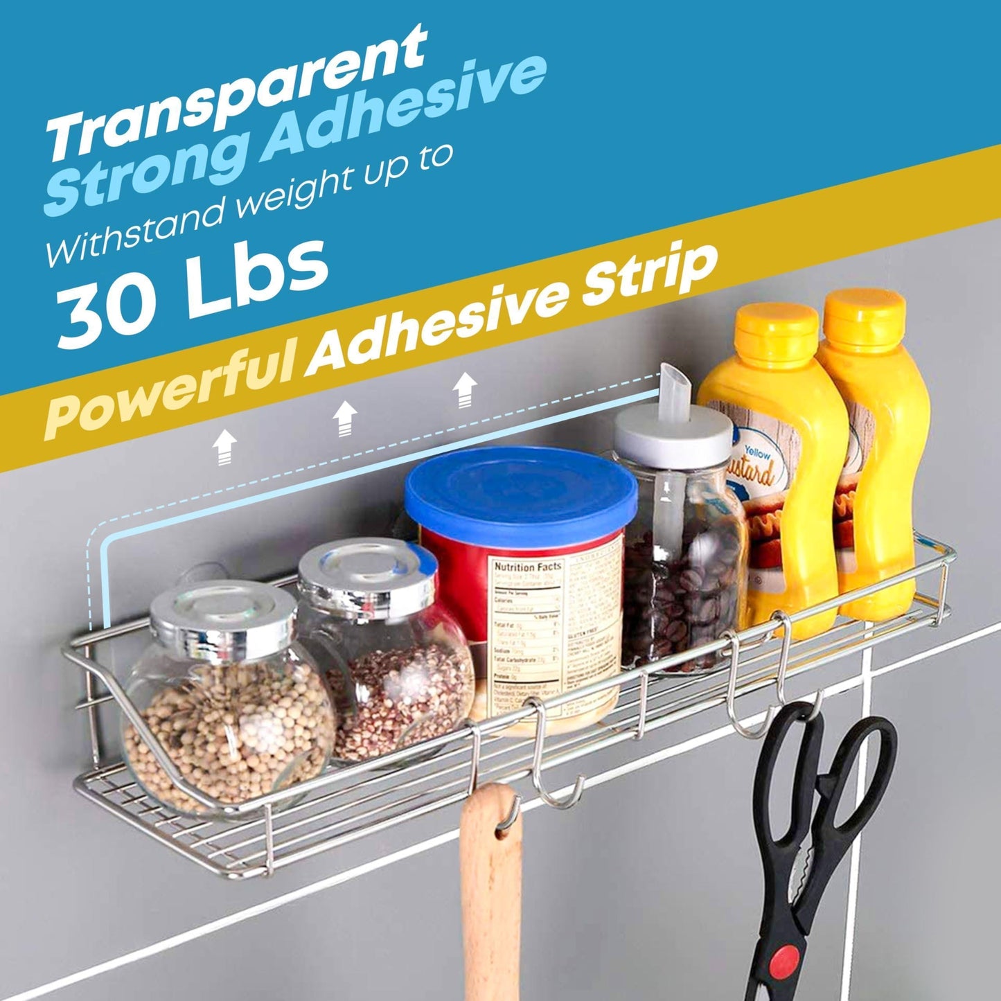 2 Pack Silver Adhesive Shower Caddy Shower Shelf Organizer for Bathroom Organization with Hooks SUS304 Stainless Steel