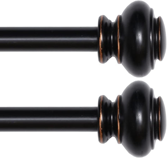 Black Curtain Rods 2 Pack Window Curtain Rods for Windows 48 to 84 Inch 3/4 Inch Adjustable Decorative Single Curtain Rod Set, Black with Antique Bronze Finishing, 2 Pack