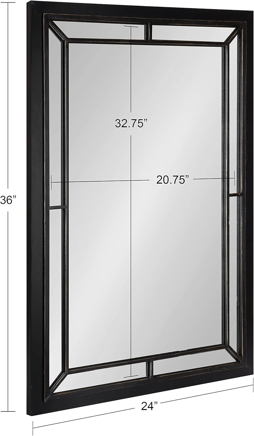 Audubon Farmhouse Wall Mirror, 24 X 36, Black, Decorative Modern Rectangle Mirror for Wall