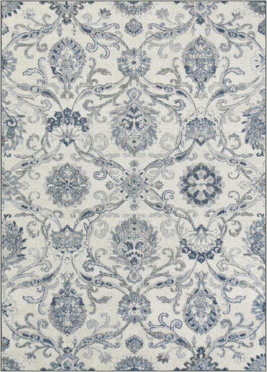 Blooming Damask Area Rugs Carpet for Living Room & Bedroom [Made in USA], 5 X 7, Grey/Blue