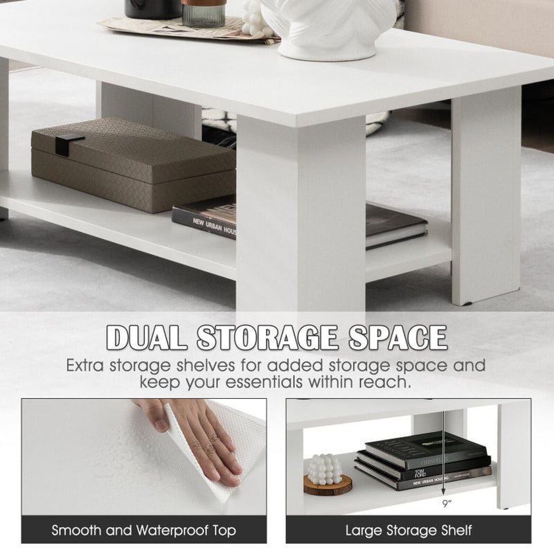 Large 41 Inch 2-Tier Wooden Modern Coffee Table with Storage Shelf