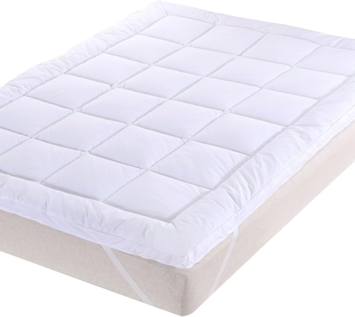 Abripedic Plush Cotton Mattress Topper, Cal-King, 2" Hypoallergenic Overfilled down Alternative Anchor Bands Mattress Topper