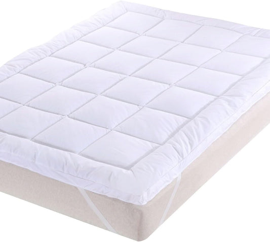Abripedic Plush Cotton Mattress Topper, Cal-King, 2" Hypoallergenic Overfilled down Alternative Anchor Bands Mattress Topper