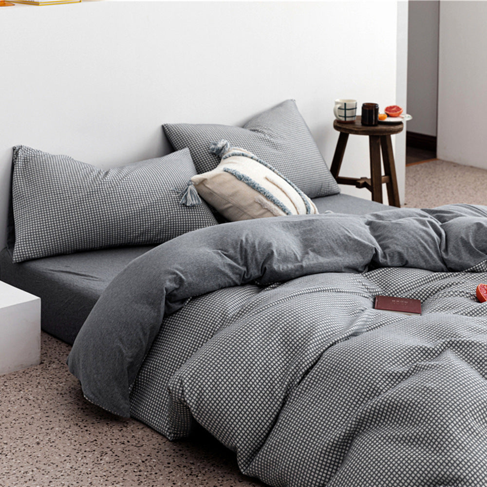 Tianzhu Cotton Nude Sleeping Four-Piece Set 100 Cotton Simple Knitted Quilt Cover Bedding
