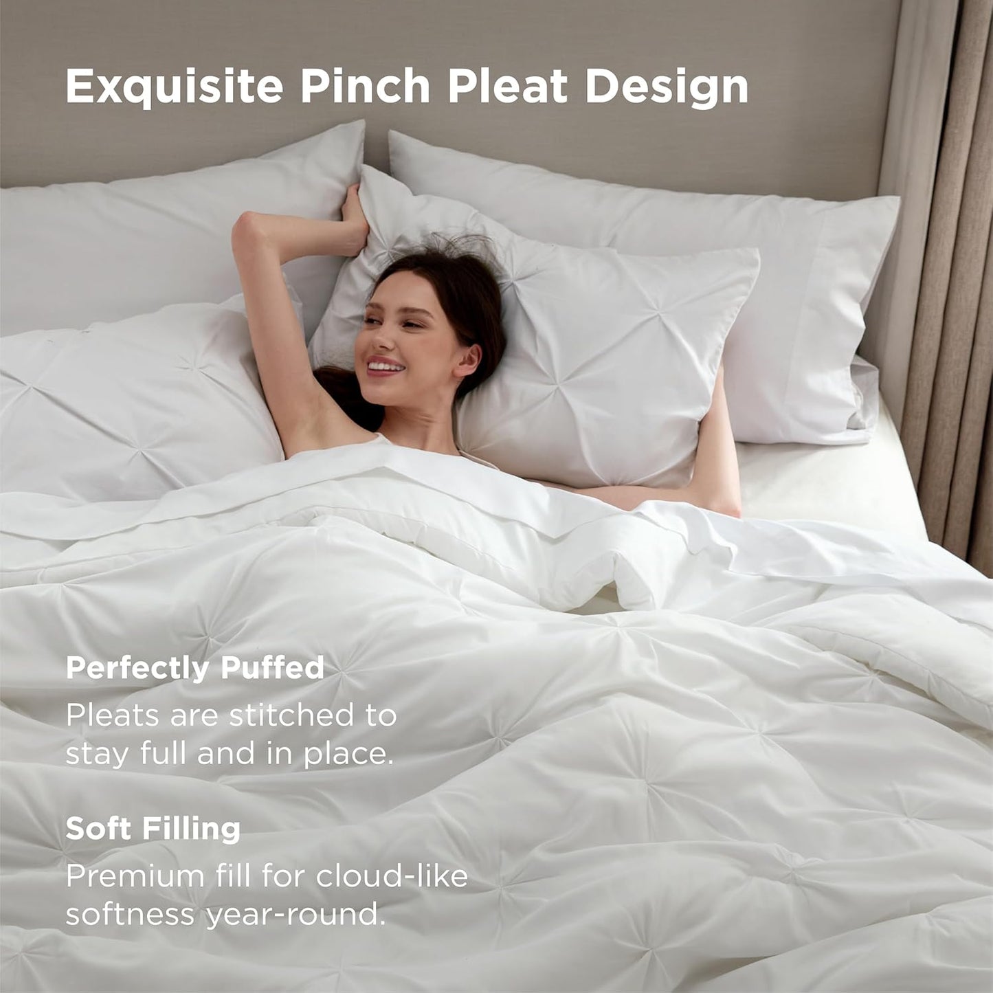 Twin Comforter Set White - Bed in a Bag Twin Size 5 Pieces, Gentlesoft™ Pintuck Bed Set Gift for Family, Pinch Pleat White Comforter with Sheets, Pillowcase & Sham