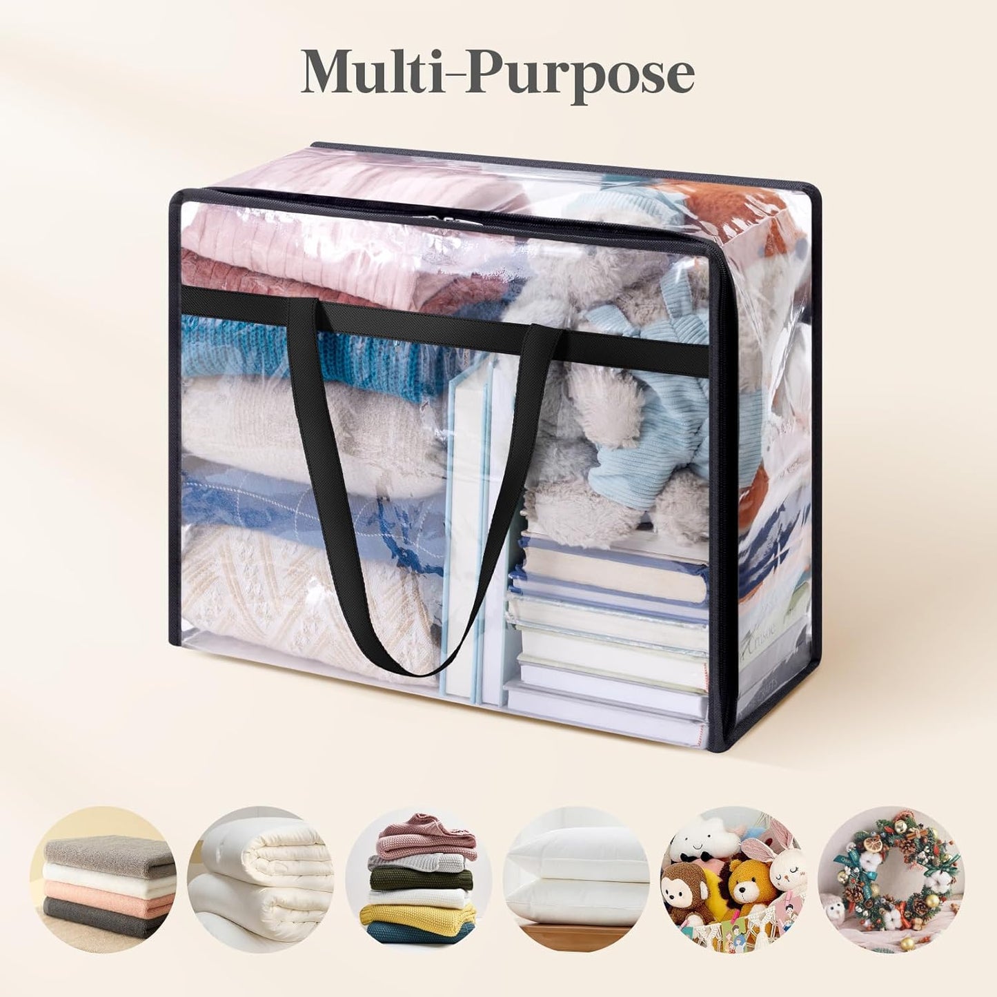 4 Pack Clear Clothes Storage Bags, 45L Plastic Blanket Storage Bag, Vinyl Foldable Moving Bags with Zipper, Closet Organizers and Storage Containers for Bedding, Duvet, Comforter