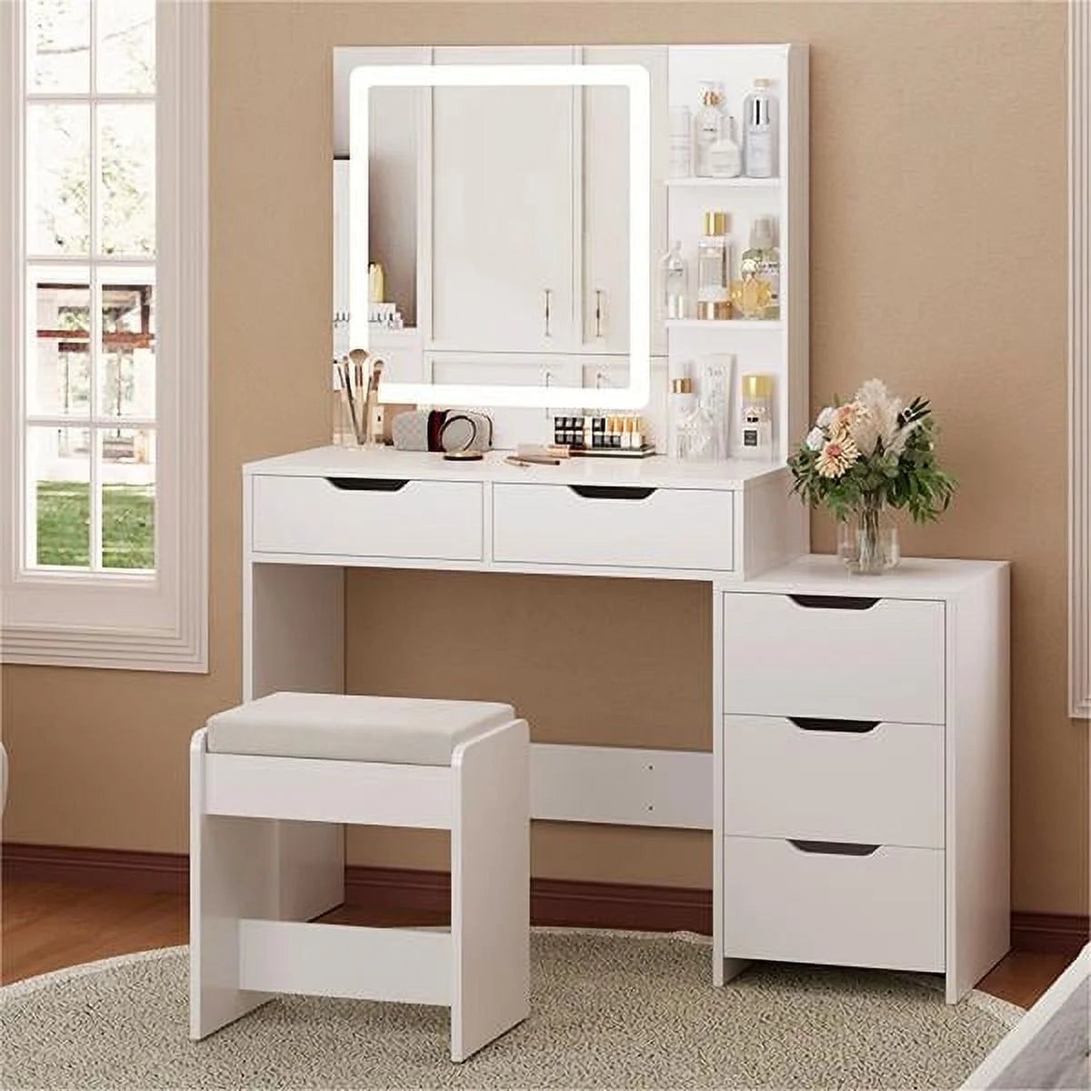 Makeup Vanity with Mirror and Lights Large Vanity Table Set White