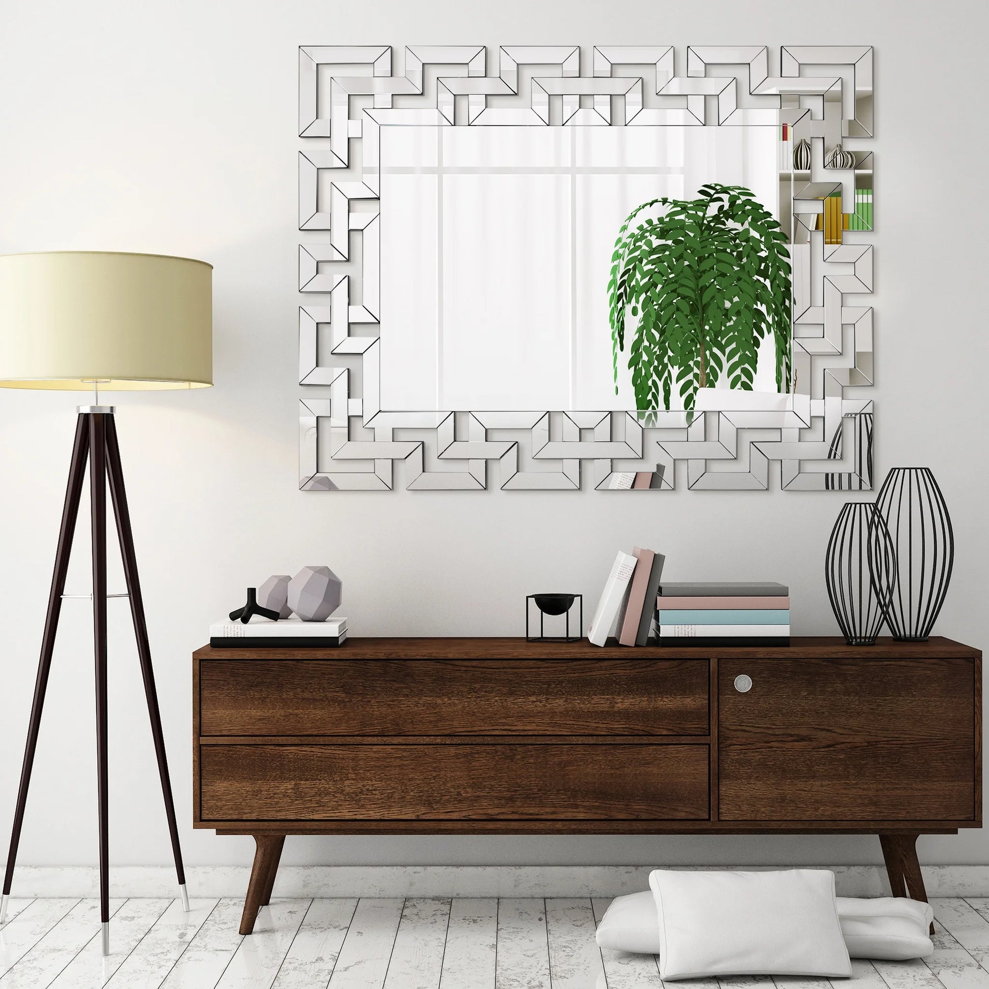 Direct Elegant Beveled Geometry Decorative Wall Mirror, 31" X 40", Ready to Hang