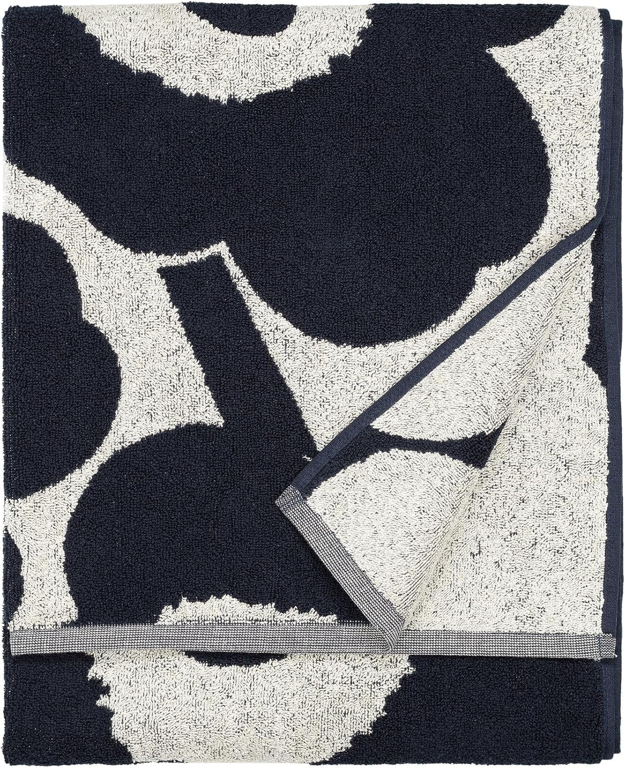 MARIMEKKO Unikko Terry Cotton Bath Towel (Dark Blue) – Floral Patterned Bath Towels – 59 in X 28 In
