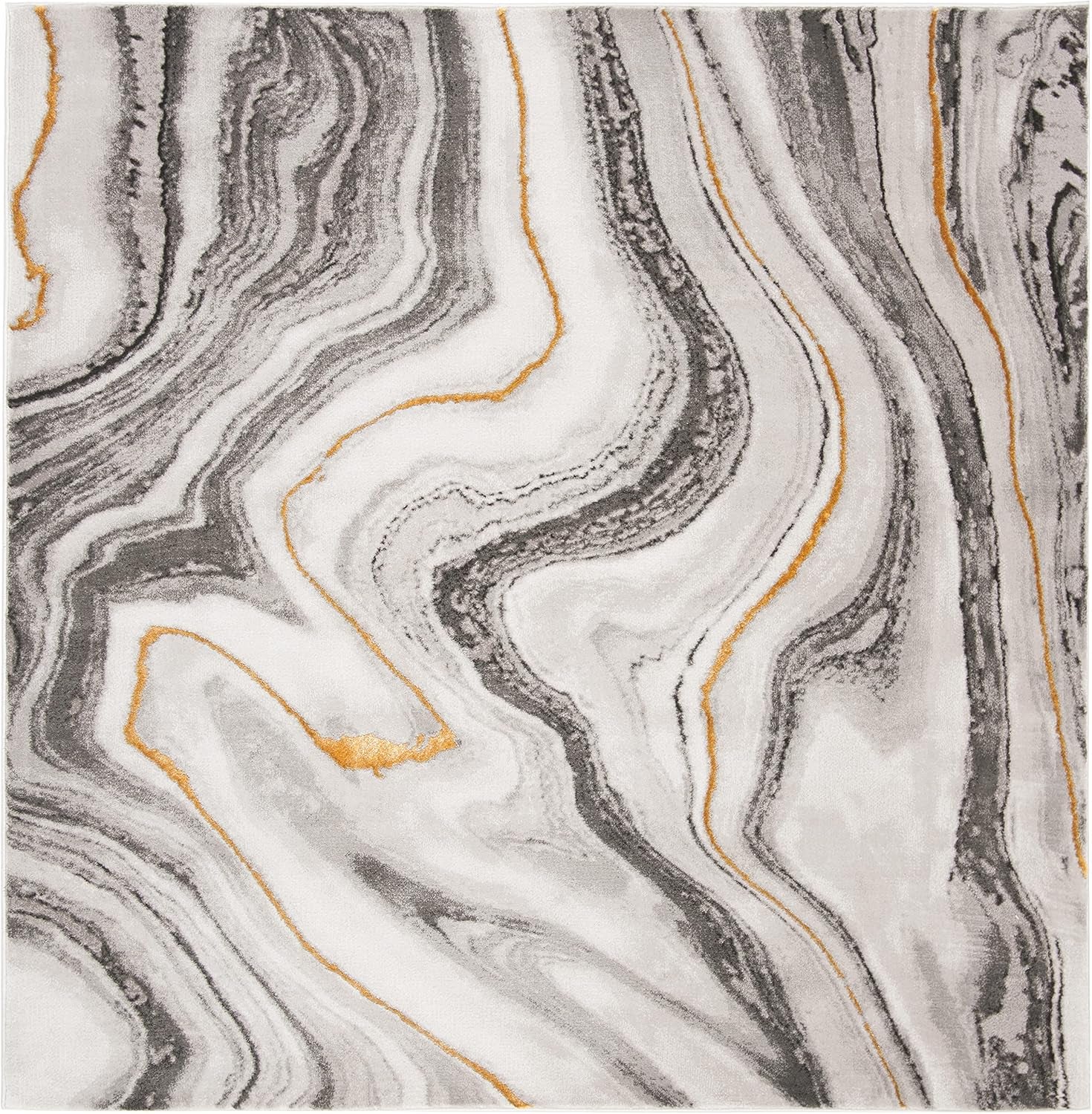 Craft Collection Area Rug - 4' Square, Grey & Gold, Modern Abstract Design, Non-Shedding & Easy Care, Ideal for High Traffic Areas in Living Room, Bedroom (CFT819F)