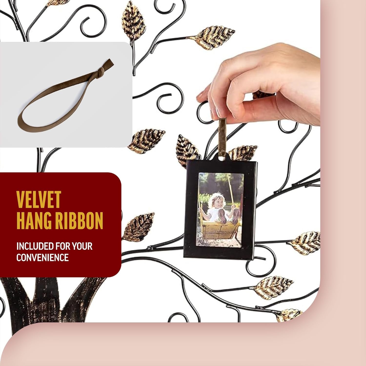 Family Tree Picture Frame Display with 10 Hanging Picture Photo Frames | Large 20 X 18 Metal Tree | 10 Ornamental 2X3 Frames