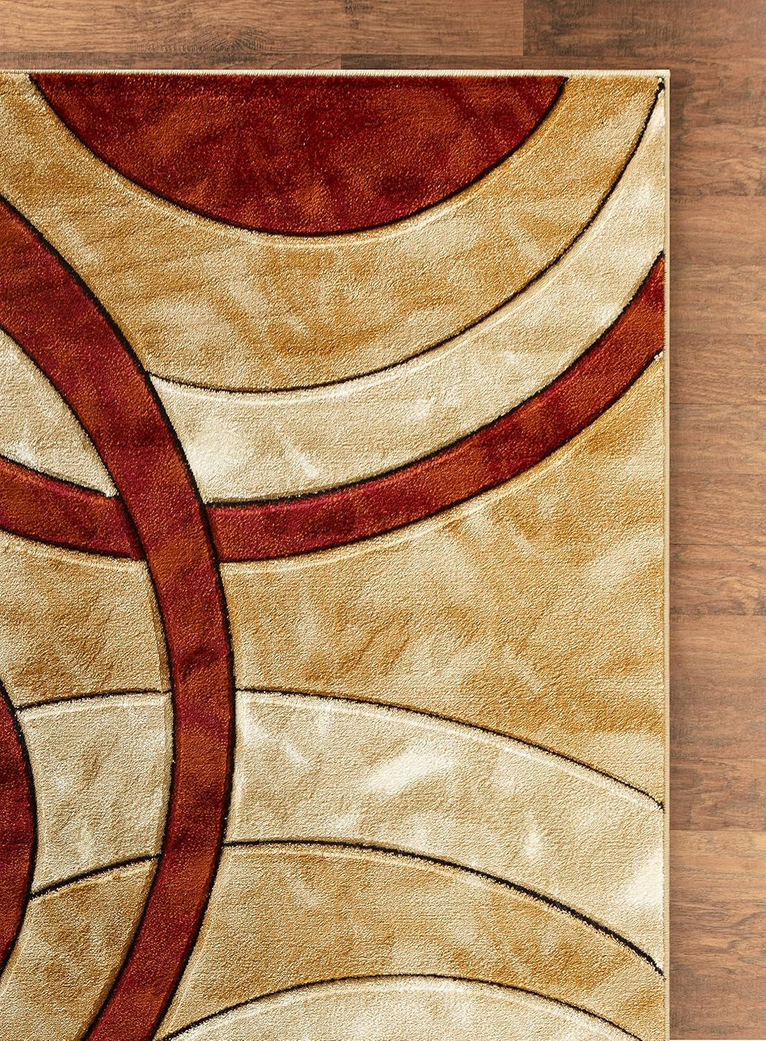 Area Rug Modern 8X10 Dark Red Circles Geometry Soft Hand Carved Contemporary Floor Carpet Fluffy Texture for Indoor Living Dining Room and Bedroom Area