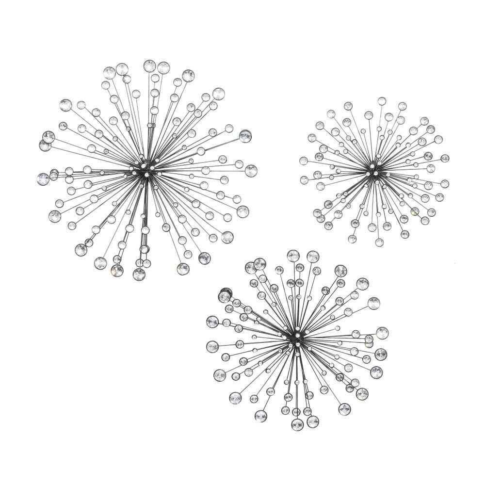 Caspian 24 In. X 4 In. Black Metal Starburst Wall Decor with Crystal Embellishments (3-Pack)