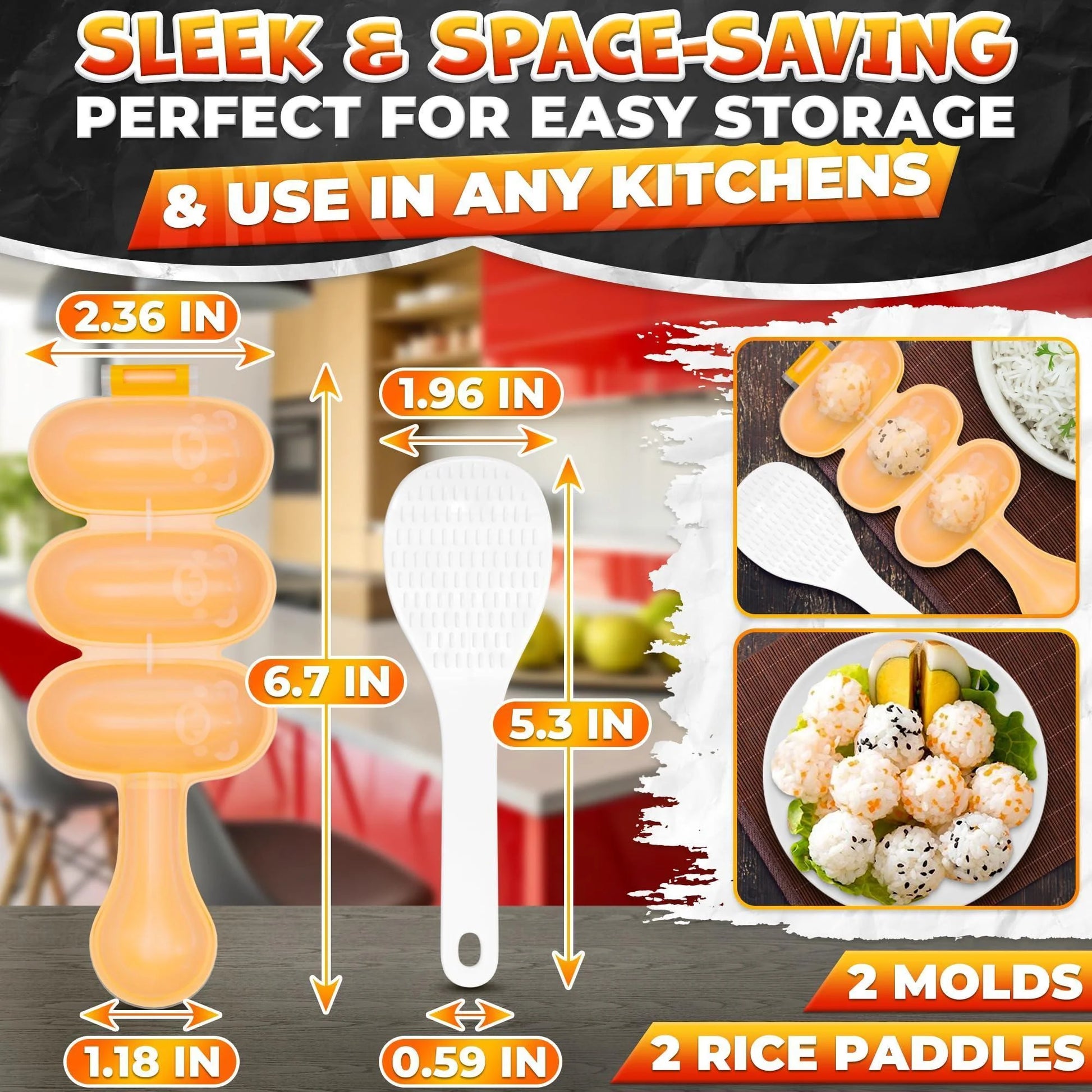 Rice Ball Mold Set (2 Pack) – Easy Rice Ball Maker Sushi & Onigiri Maker with Paddle Spoon for Temari Sushi Yaki Onigiri Omusubi – Fun Smiley Shape for Bento & Creative Meal Presentation