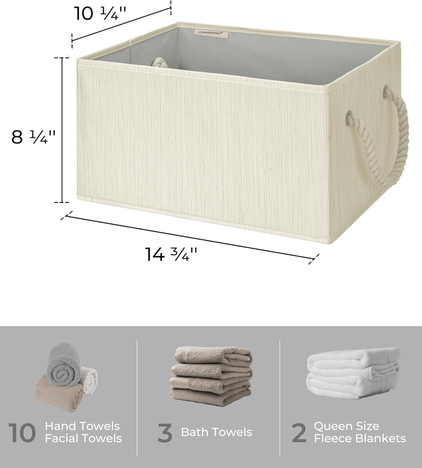 Storage Baskets for Shelves, Foldable Fabric Closet Storage Bins with Handles, Fabric Storage Bins Clothes Organizer, Beige, White & Ivory, 3-Pack, Large