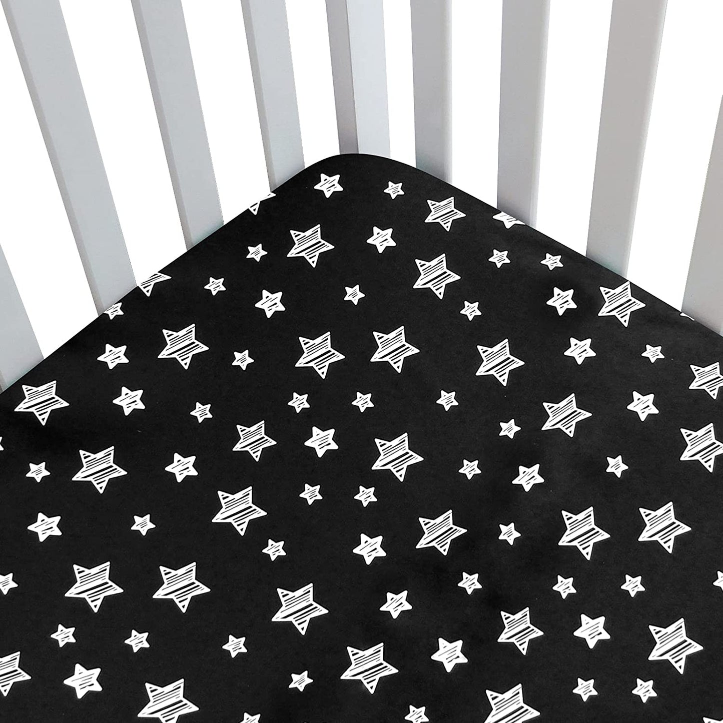 Black Star Baby Crib Sheet - Silky Soft Microfiber, 52'' X 28'' Fitted Sheet for Standard Size Crib Mattress, Snug Fit for Boys & Girls