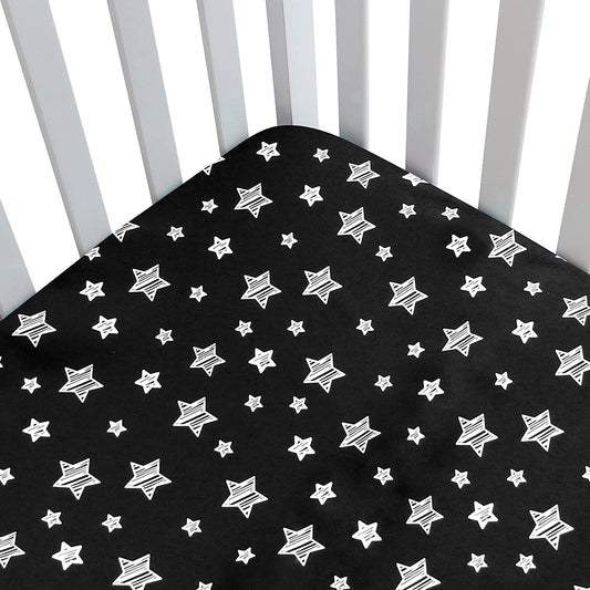 Black Star Baby Crib Sheet - Silky Soft Microfiber, 52'' X 28'' Fitted Sheet for Standard Size Crib Mattress, Snug Fit for Boys & Girls