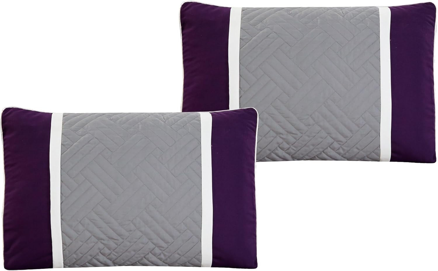 New 7 Piece Embroidered Over-Sized Comforter Set (Queen, Purple/Grey)