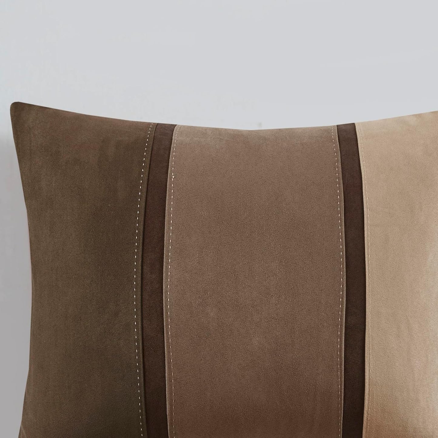 Palisades Comforter Set Modern Faux Suede Pieced Stripe Design, All Season down Alternative Cozy Bedding with Matching Shams, Decorative Pillows, King(104"X92"), Brown 7 Piece