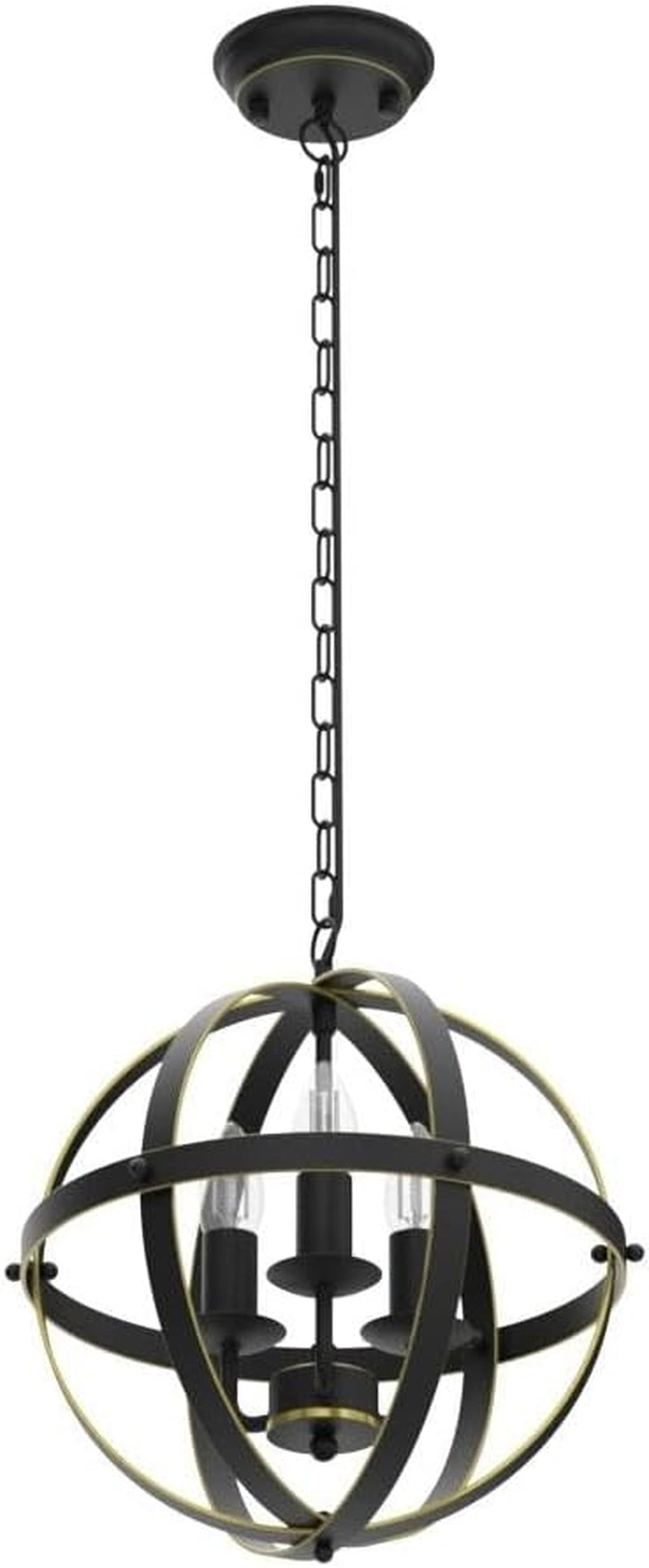 DLLT Chandelier Farmhouse Hanging Lighting, 3 Lights Globe Ceiling Light Fixture, Metal Swag Pendant Lighting for Kitchen, Dining Room, Living Room, Hallway, Bedroom, Entryway, E12 Base Gold
