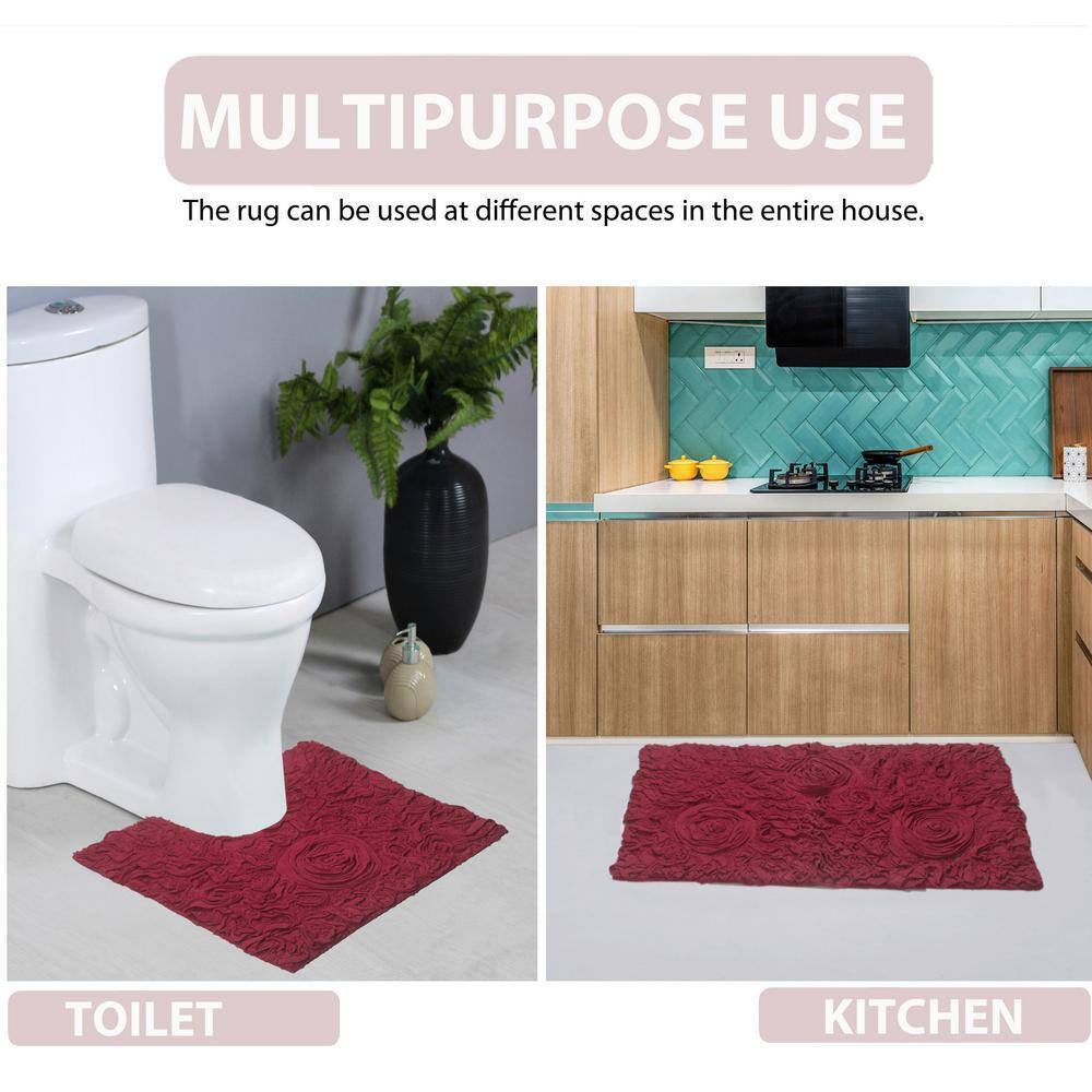 Bell Flower Collection 100% Cotton Tufted Bath Rugs, 21 In. X34 In. Rectangle, Red