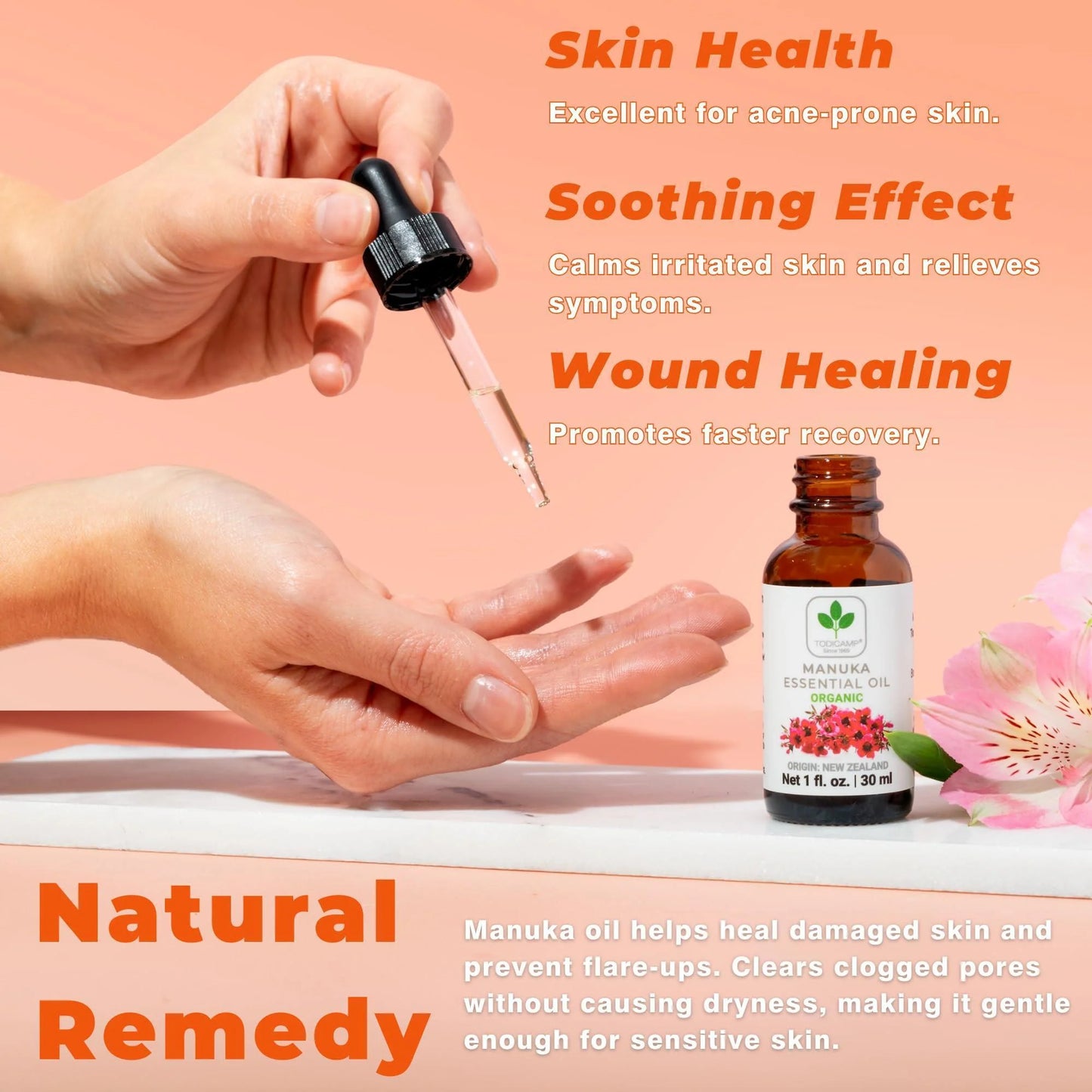 100% Pure Manuka Oil from New Zealand Therapeutic Grade Essential Oil for Wound Care Skin Soothing Nail & Scalp Health Organic Undiluted Cold Pressed Manuka for Face Hair & Body
