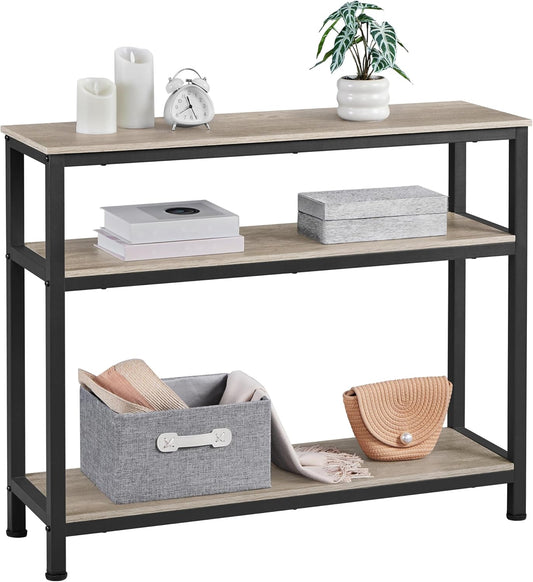 Entryway Table with Storage Shelves, 40 Inch Console Table with Metal Frame, Wood behind Couch Sofa Tables for Entryway, Living Room, Gray