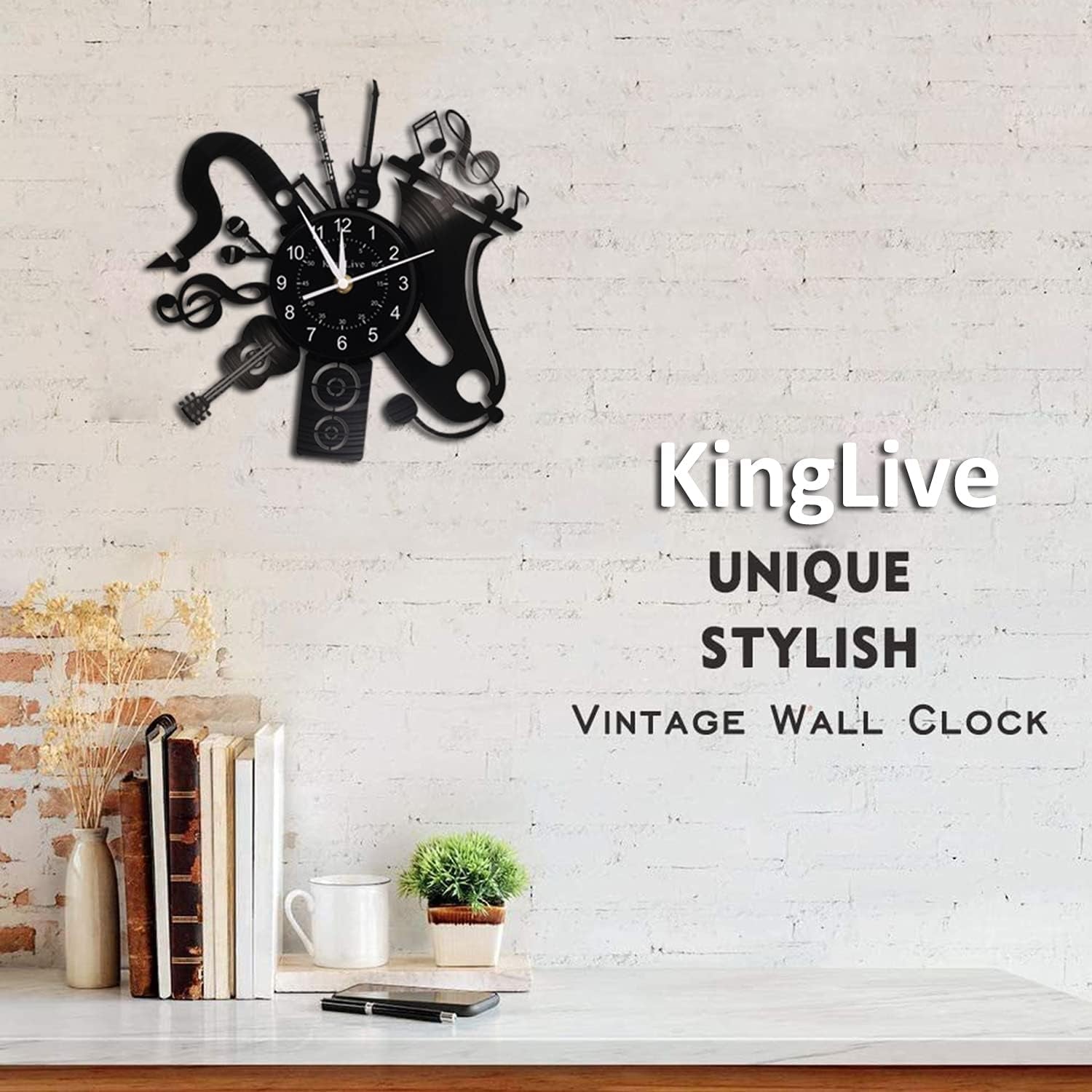 Music Vinyl Record Wall Clock, Music Room Decoration, Music Theme Wall Clock. (Music B)