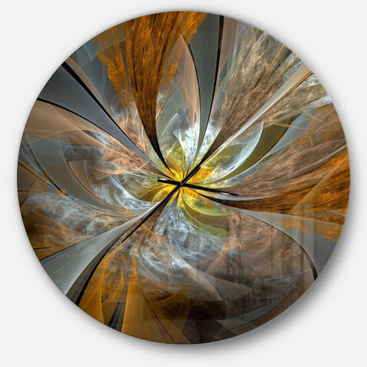 Symmetrical Yellow Fractal Flower - Modern Wall Clock