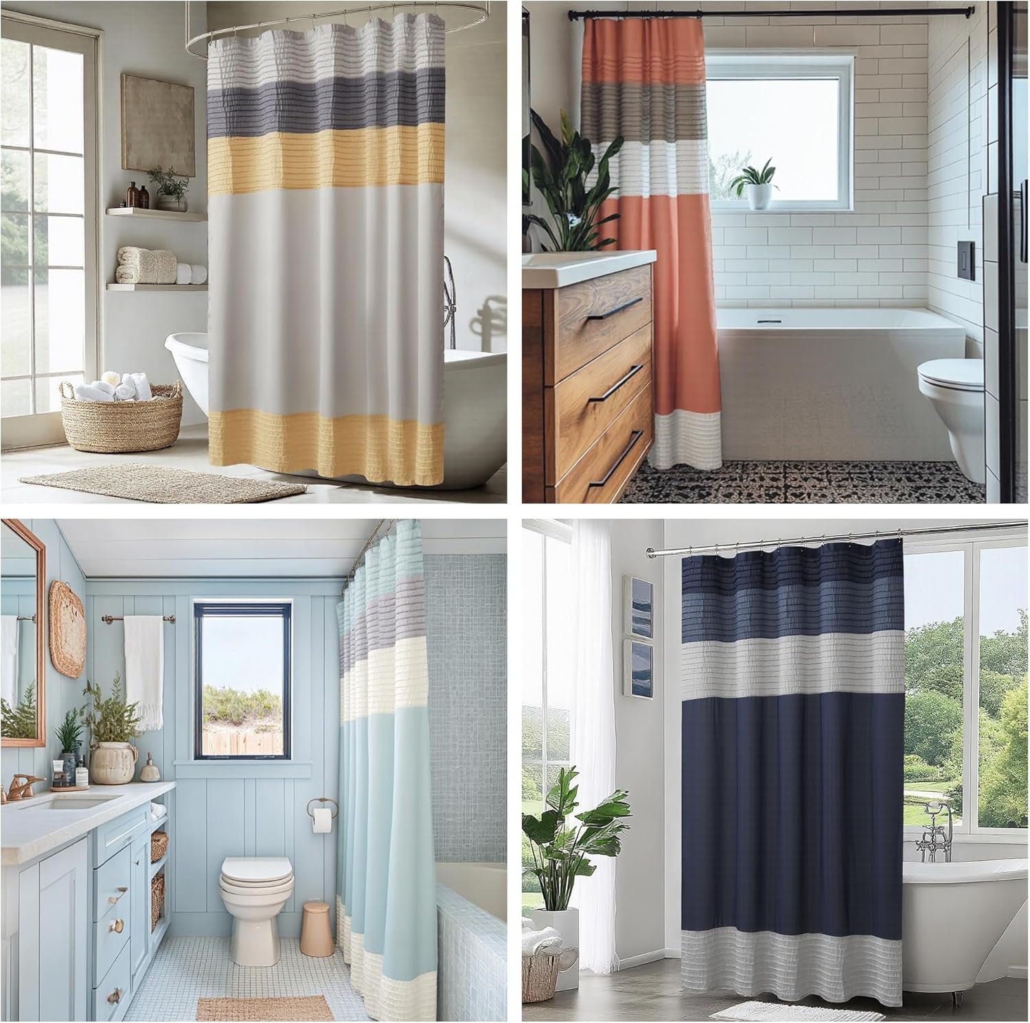Amherst Bathroom Shower Curtain Faux Silk Pieced Striped Modern Microfiber Bath Curtains, 72X72 Inches, Aqua