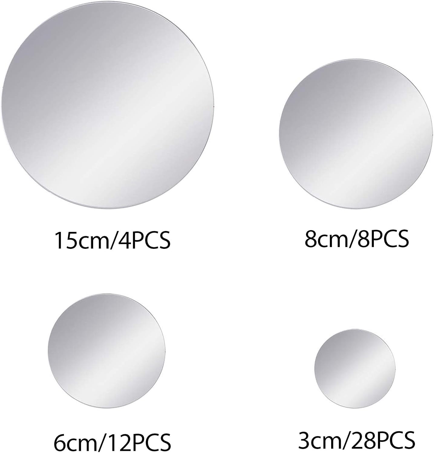 52 Pieces Flexible Mirror Wall Stickers Set Removable Acrylic Mirror Circle Self Adhesive Plastic Mirror Decal for Home Decor