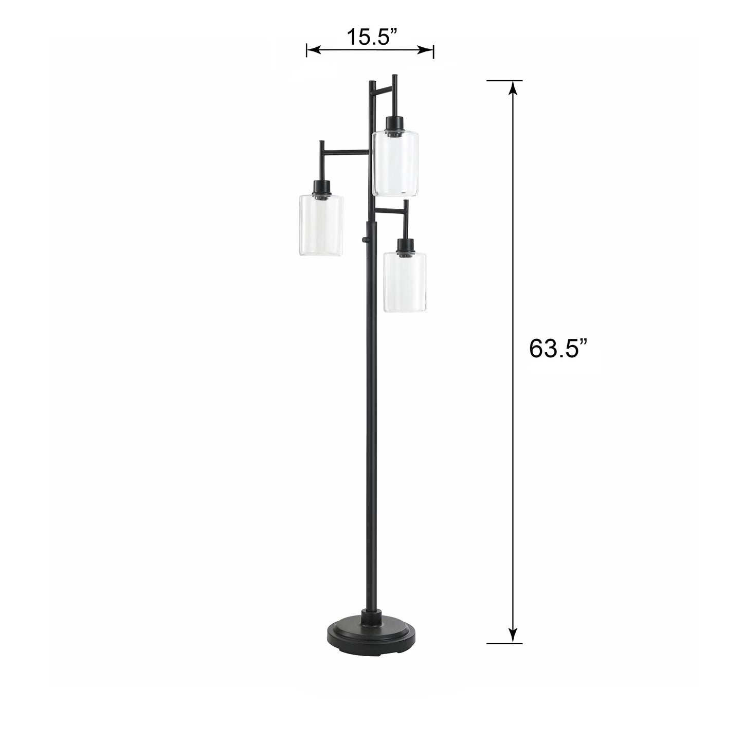 63.5 in 3 Light Contemporary Black Floor Lamp Clear Glass