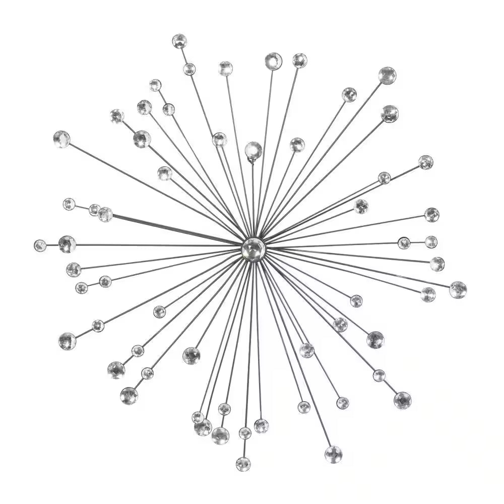 30 In. X 30 In. Metal Silver Starburst Wall Decor with Crystal Embellishments