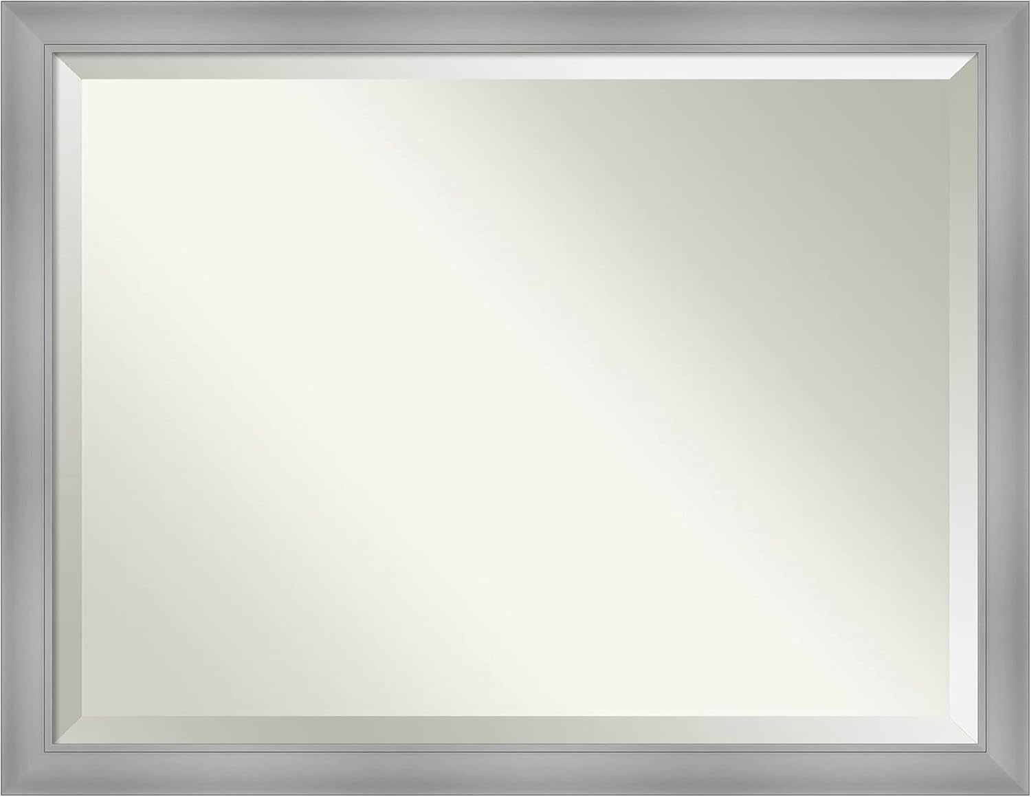 Silver Wall Mirror 34X44 Flair Polished Nickel Rectangle Bathroom Mirror for Wall Decor Living Room, X-Large Casual Frame, Hangs Horizonally and Vertically, Bathroom Decor, Beveled Edge