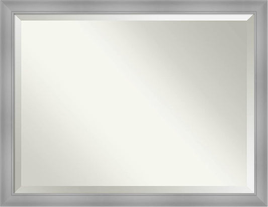 Silver Wall Mirror 34X44 Flair Polished Nickel Rectangle Bathroom Mirror for Wall Decor Living Room, X-Large Casual Frame, Hangs Horizonally and Vertically, Bathroom Decor, Beveled Edge
