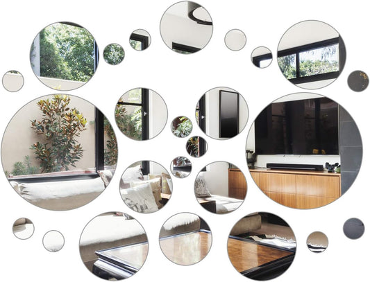 52 Pieces Flexible Mirror Wall Stickers Set Removable Acrylic Mirror Circle Self Adhesive Plastic Mirror Decal for Home Decor