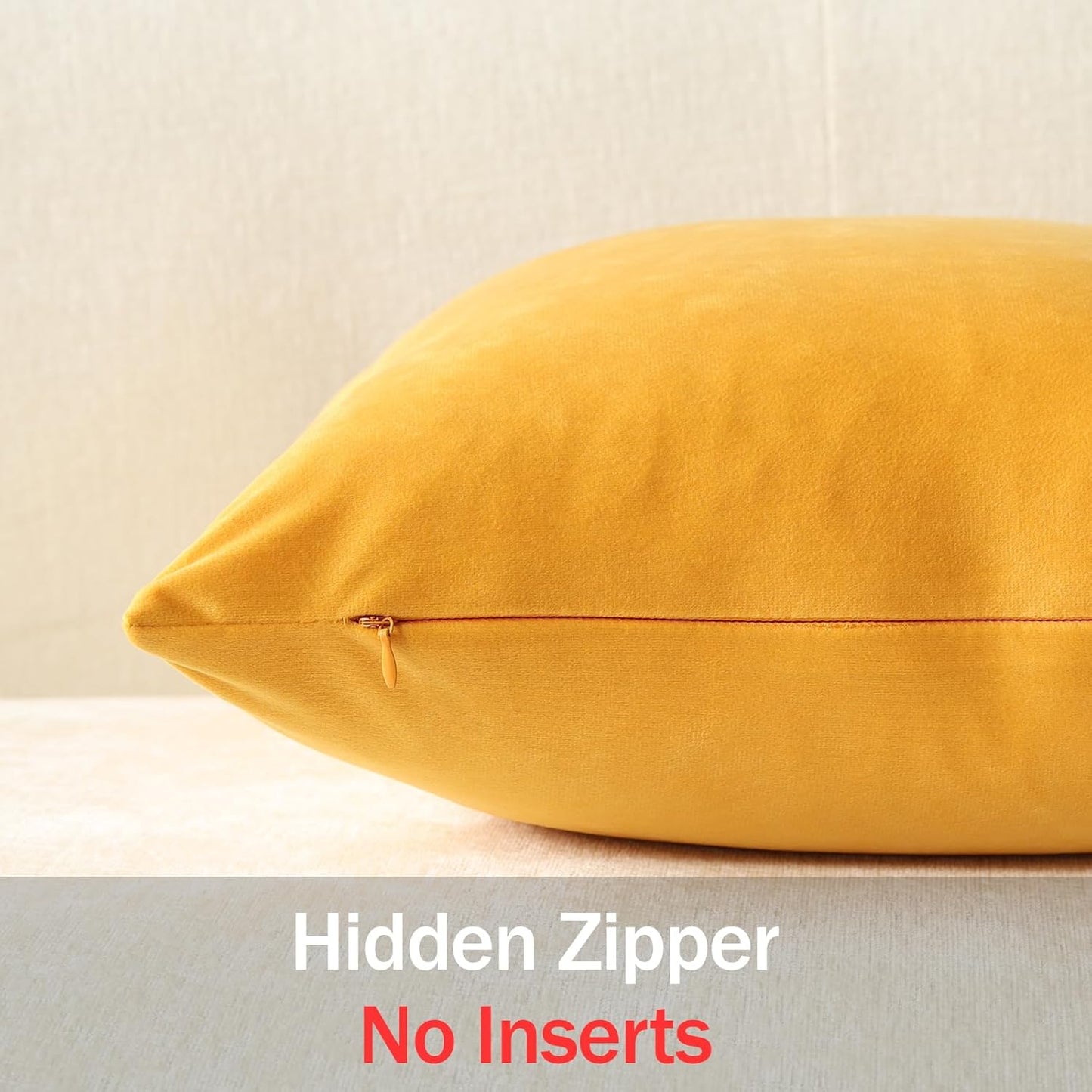 Throw Pillow Covers 18X18 Gold Yellow: Pack of 2 Cozy Soft Velvet Square Modern Luxury Decorative Throw Pillow Cases for Sofa Couch Living Room Bed Home Decor