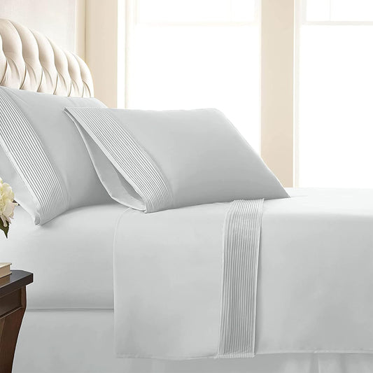 Southshore Fine Living Vilano Pleats, 4-Piece, 21-Inch Extra Deep Pocket Sheet, Queen Sheets with Flat Sheets and Pillowcase, Easy Care and Shrinkage-Free Deep Pocket Sheets, Sheet Set, Bright White
