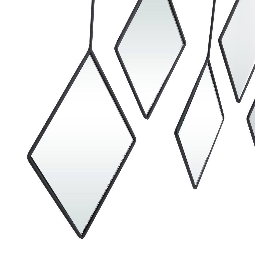 27 In. X 27 In. Diamond Shapes Geometric Framed Black Wall Mirror with Hanging Bar