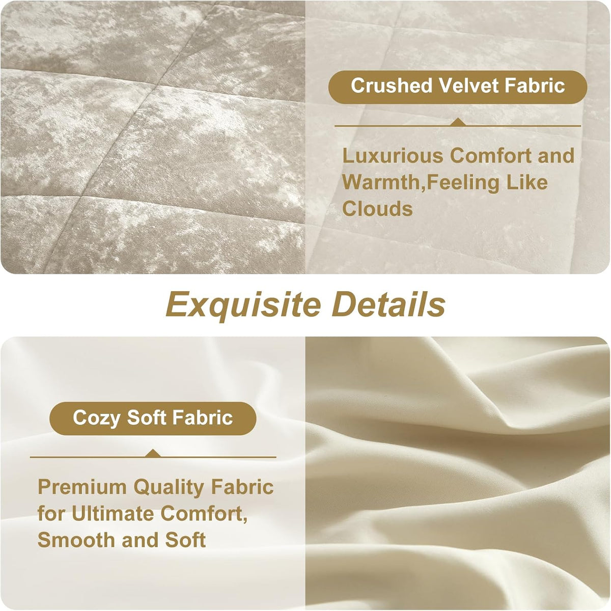 Queen Comforter Set 7 Pieces Bed in a Bag, Beige Velvet Comforter