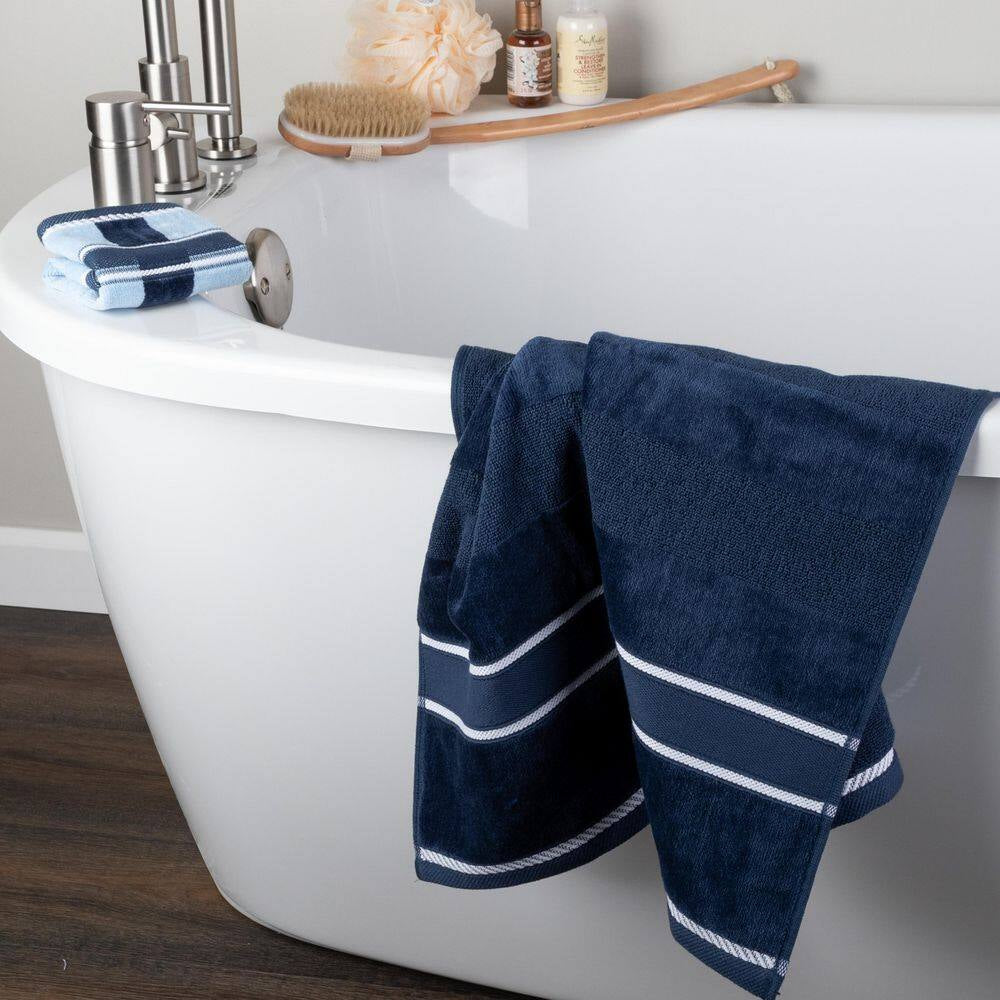 6-Piece Navy Striped 100% Cotton Bath Towel Set