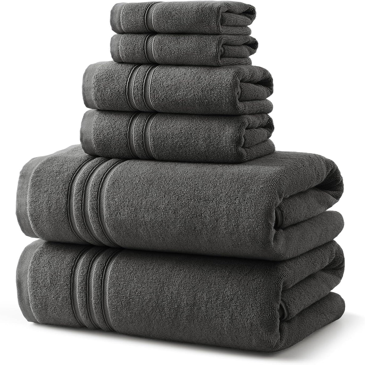 Dark Gray Towels Set 6 Piece Cotton Towel Sets with 2 Bath Towels, 2 Hand, 2 Washcloths, 650GSM Hotel Quality, Soft, Highly Absorbent Towels for Bathroom Gym, Ideal Everyday Use