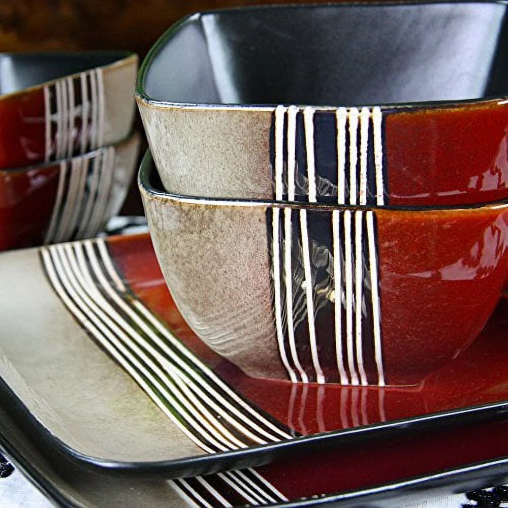 Downtown Loft 16 Piece Double Bowl Stoneware Dinnerware Set with Service for 4