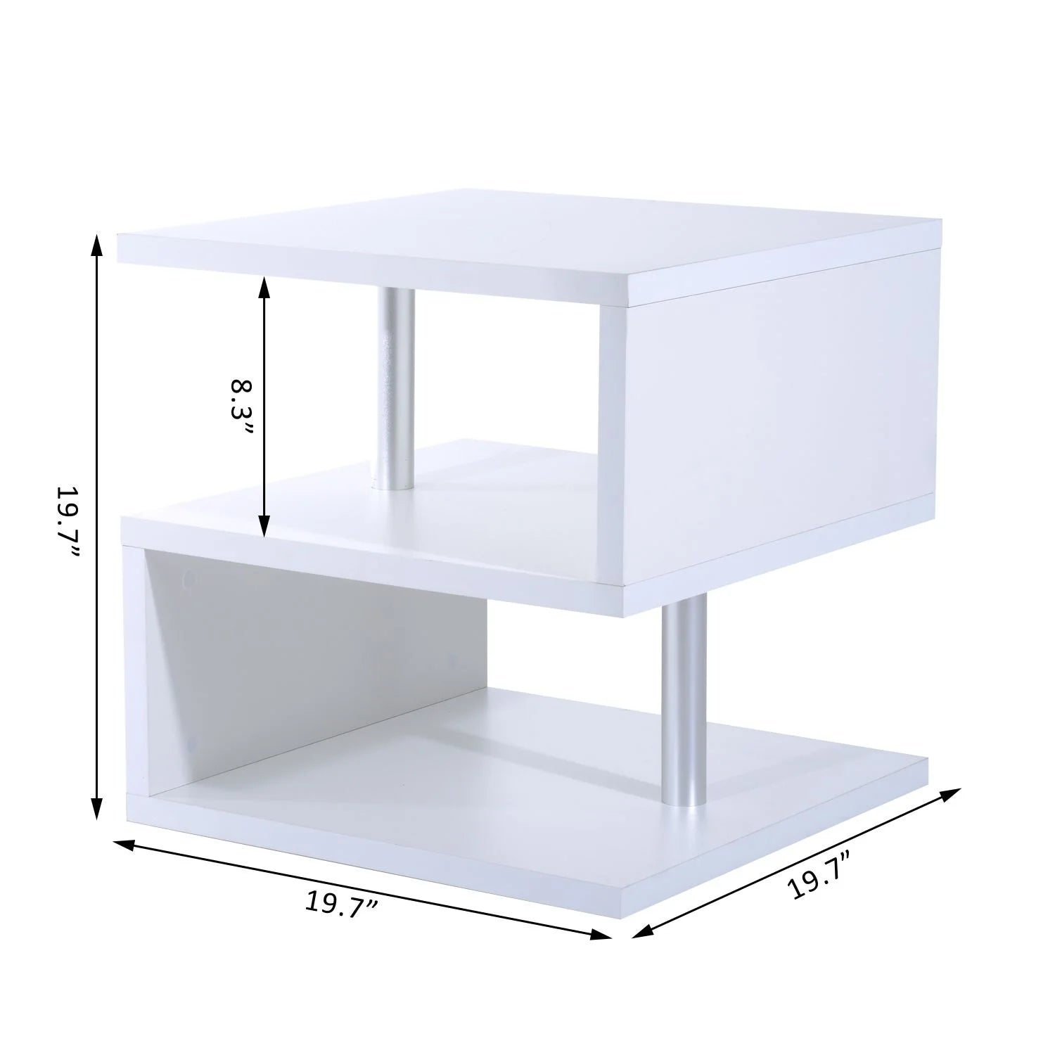20" Modern Designer S-Shaped Multi Level Accent End Table Shelf - White