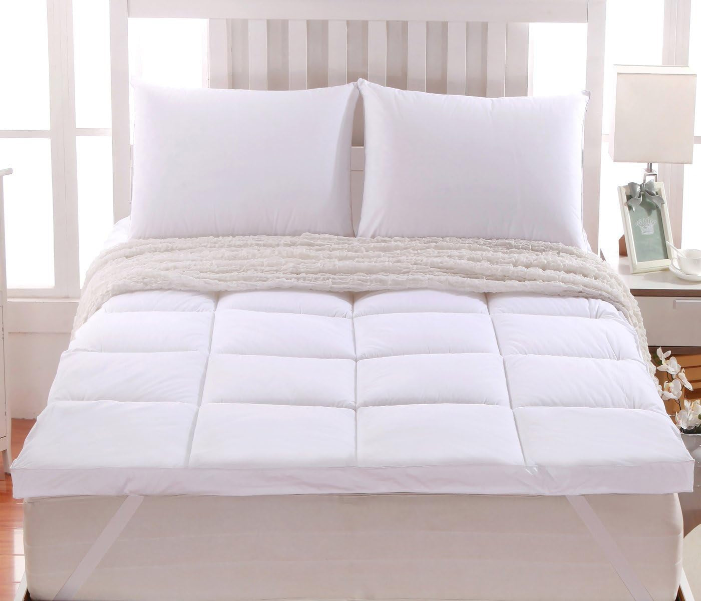 Abripedic Plush Cotton Mattress Topper, Cal-King, 2" Hypoallergenic Overfilled down Alternative Anchor Bands Mattress Topper