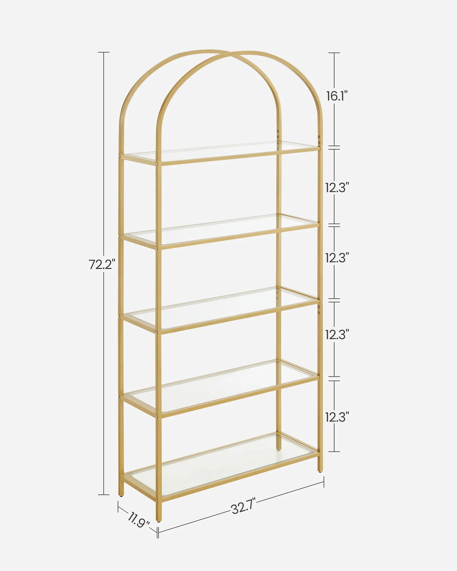 5-Tier Gold Bookshelf Display Storage Shelf Modern Bookcase with Metal Frame for Bedroom Living Room Golden